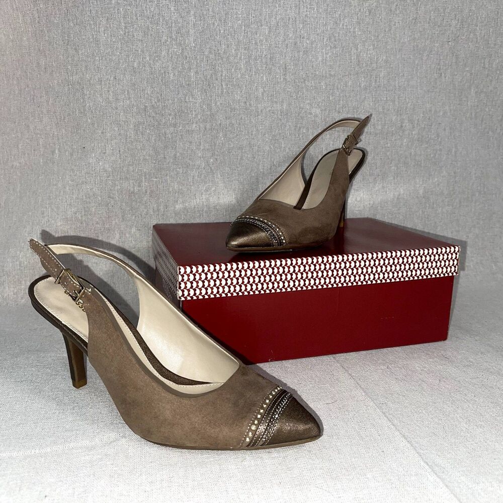 Dressbarn | Nanette Taupe Pointed Toe Slingback Heels | Size 7.5